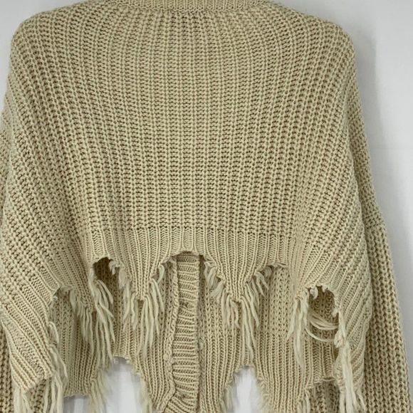 Women Hayden Los Angeles L Crochet Crop Shark bite Fringe Cardigan Sweater 3745 - Picture 5 of 5